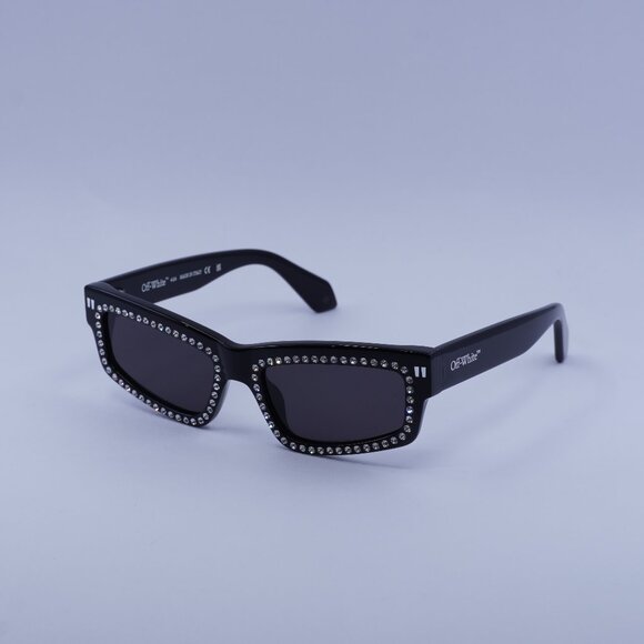Off-White OERI135 MIRAMAR 1307 Sunglasses Black with White Stone Rectangle Frame - Picture 1 of 10
